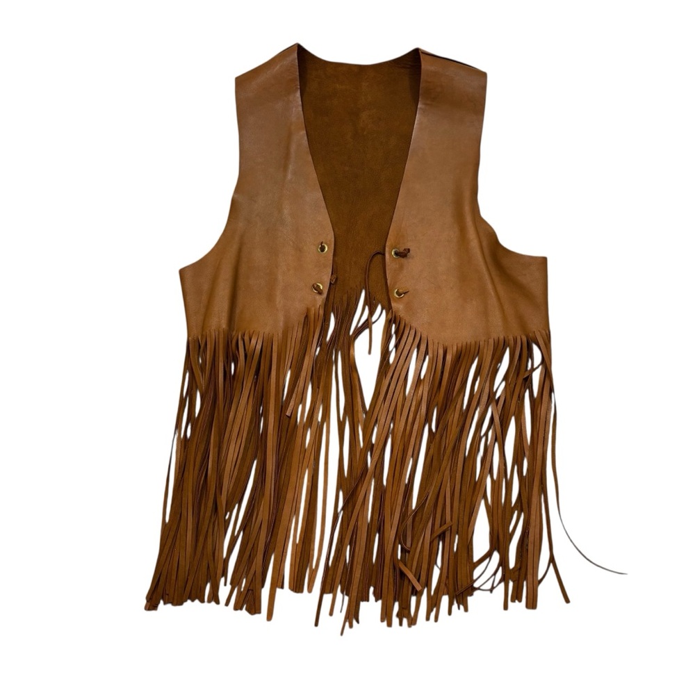 Ladies Genuine Leather Tie Front‎ Fringe Bottom Leather Vest Size Medium/Large - Picture 9 of 12